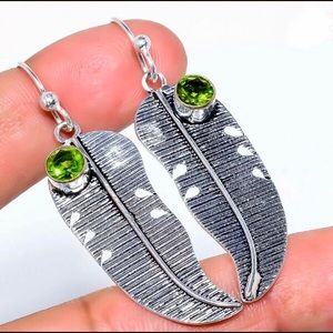 Peridot Sterling Silver Leaf Drop Dangle Earrings
